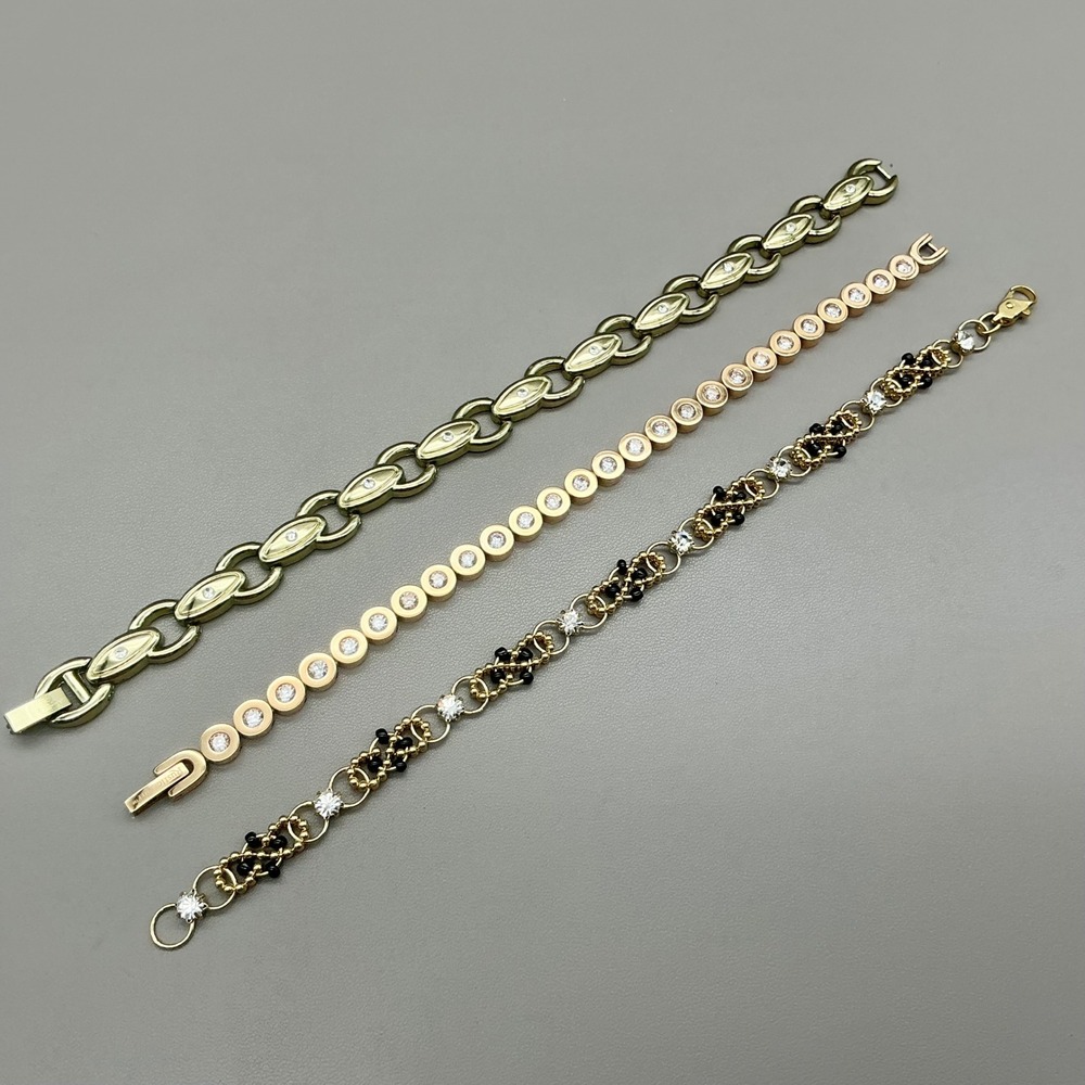Bracelet Set Women Gold Tone Rose Gold Tone Link Tennis Beaded 3 Piece Bundle
